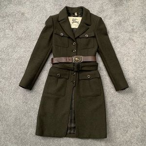 Stunning Burberry Prorsum Double Belted Dark Green Wool Trench-Style Coat / Sz 2